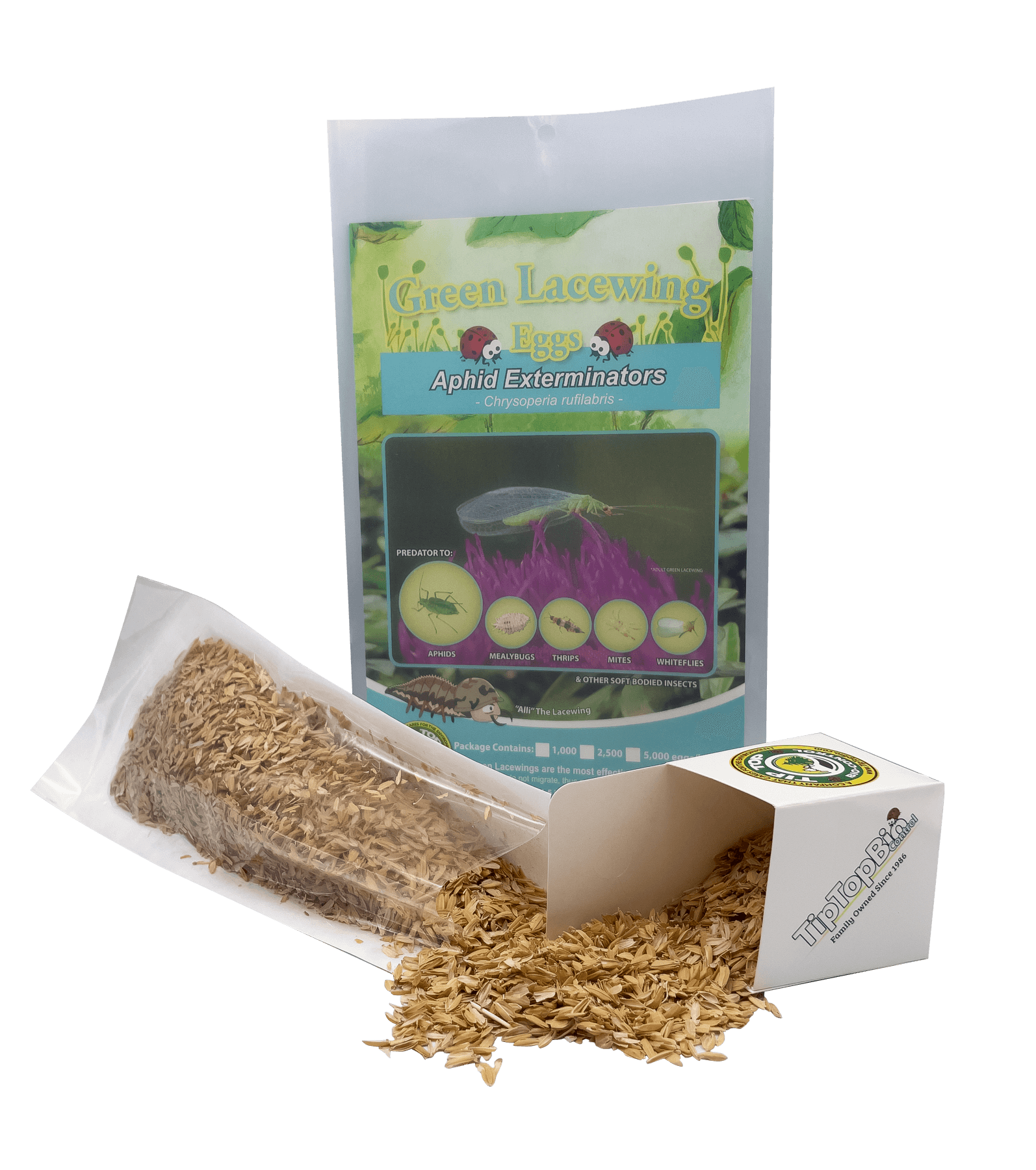 Green Lacewing Eggs in Rice Hulls - Retail Pouch